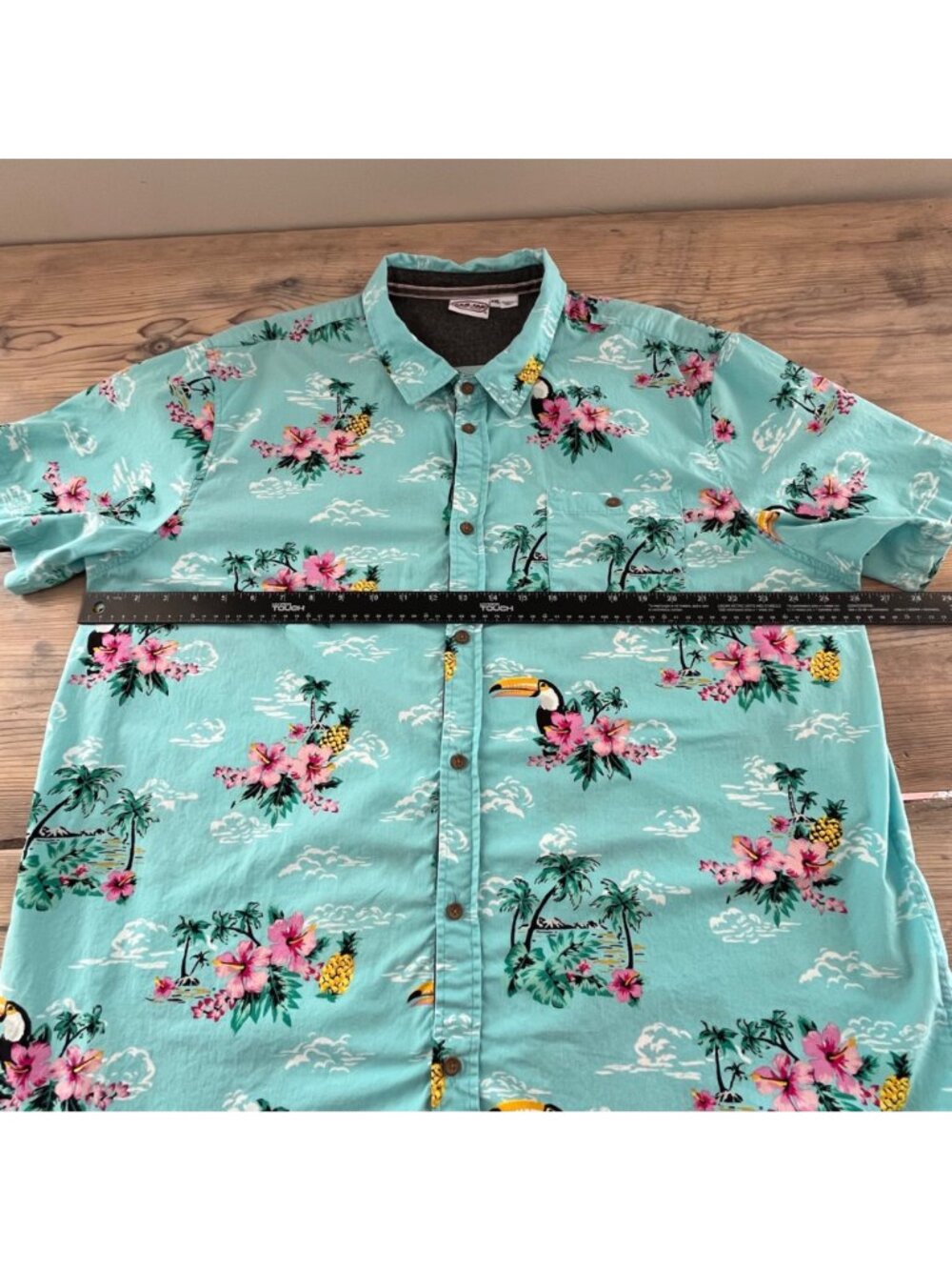 Ron Jon Hawaiian Shirt Mens XXL Turquoise Blue Tropical Print Toucan Resort Wear - Picture 4 of 5